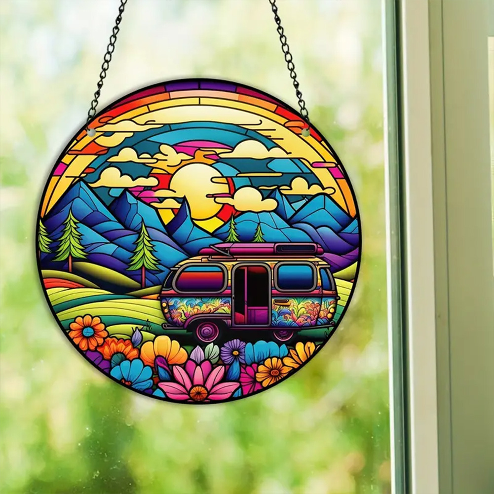 Suncatcher Acrylic Home Decoration Panel Driving in The Mountains