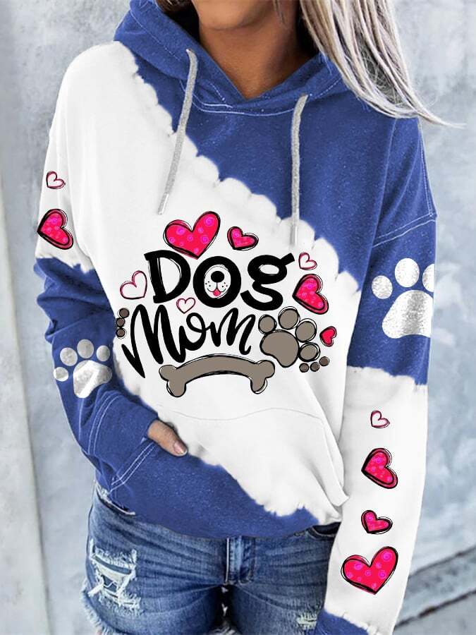 Women's Dog Mom Print Pocket Casual Hoodie