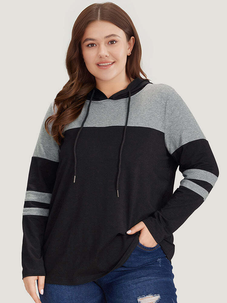 Colorblock Contrast Drawstring Hooded Sweatshirt