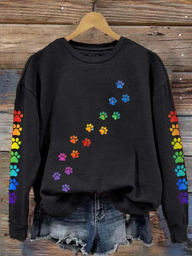Women's colorful love dog paw print sweatshirt