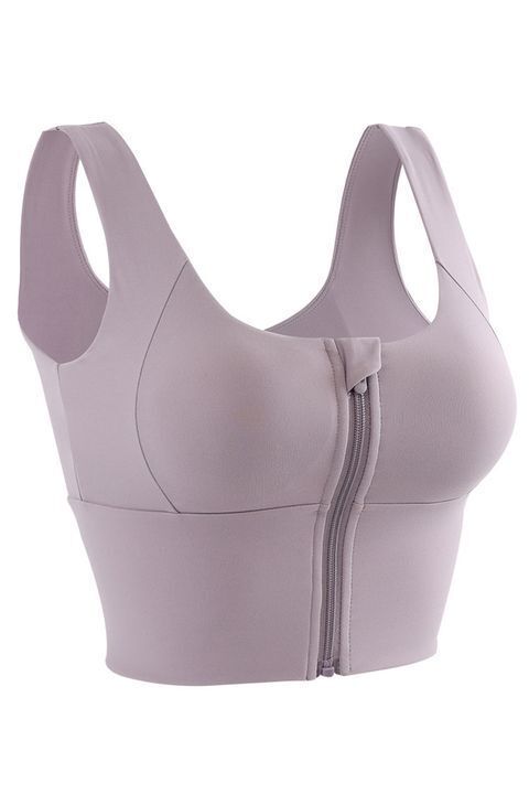 Solid Zip Up High Support Sports Bra