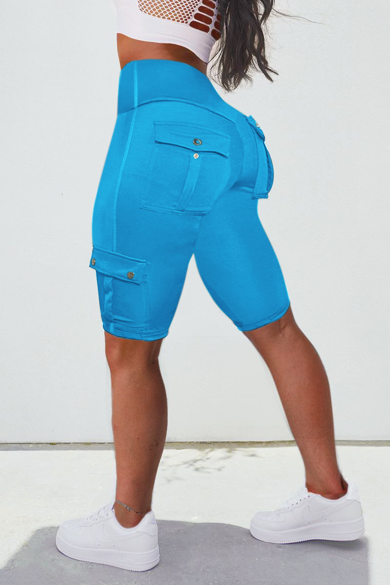 Flap Pocket High Waist Sports Biker Shorts