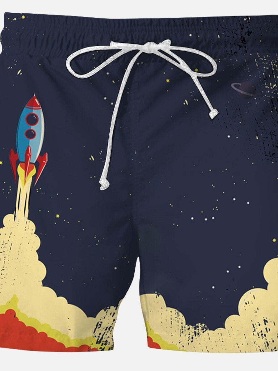 Rocket Cartoon Short Sleeve Shorts