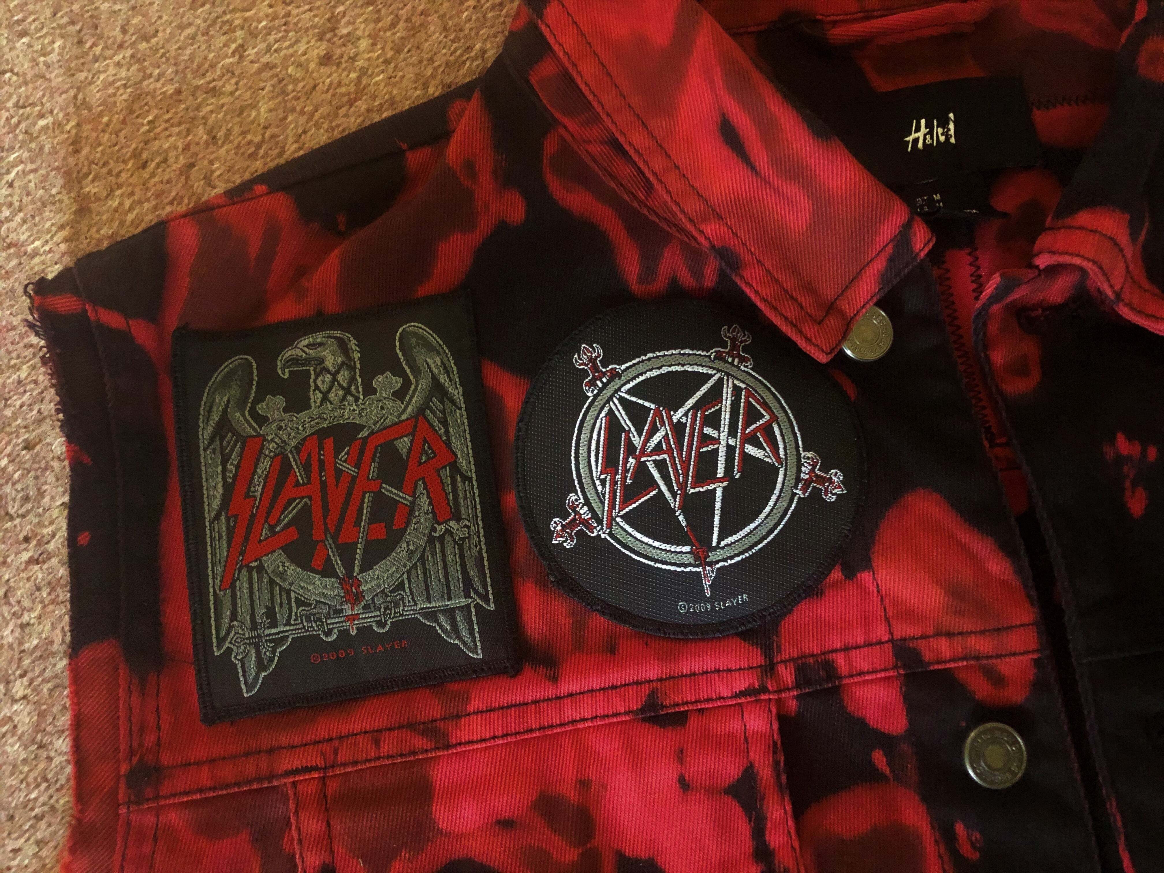 Slayer Reign In Blood Red Tie-Bleach Patch Battle Jacket Cut-Off Denim ...