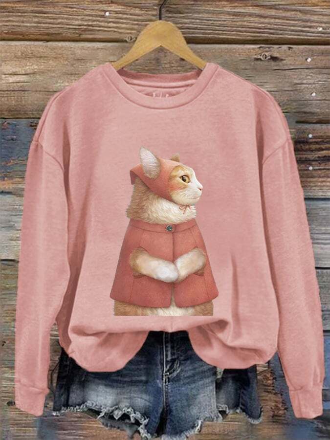 Women's cute cat print sweatshirt