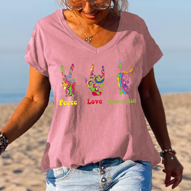 Peace Love Rock N'roll Featured Printed Graphic Tees