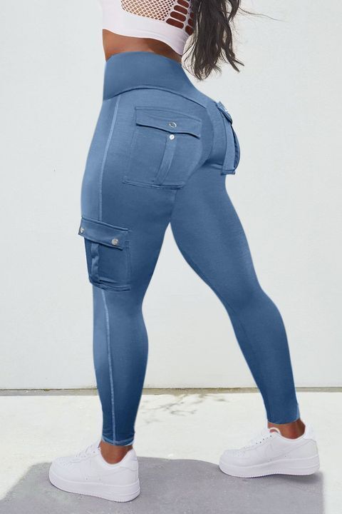 Solid Flap Pocket High Waist Leggings