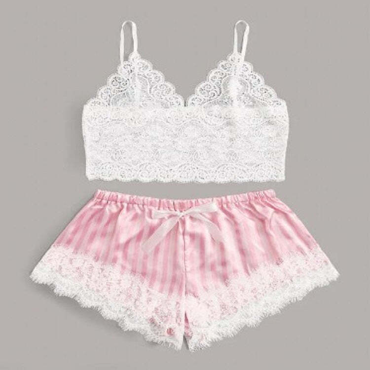 Lace striped suspender shorts comfortable loungewear