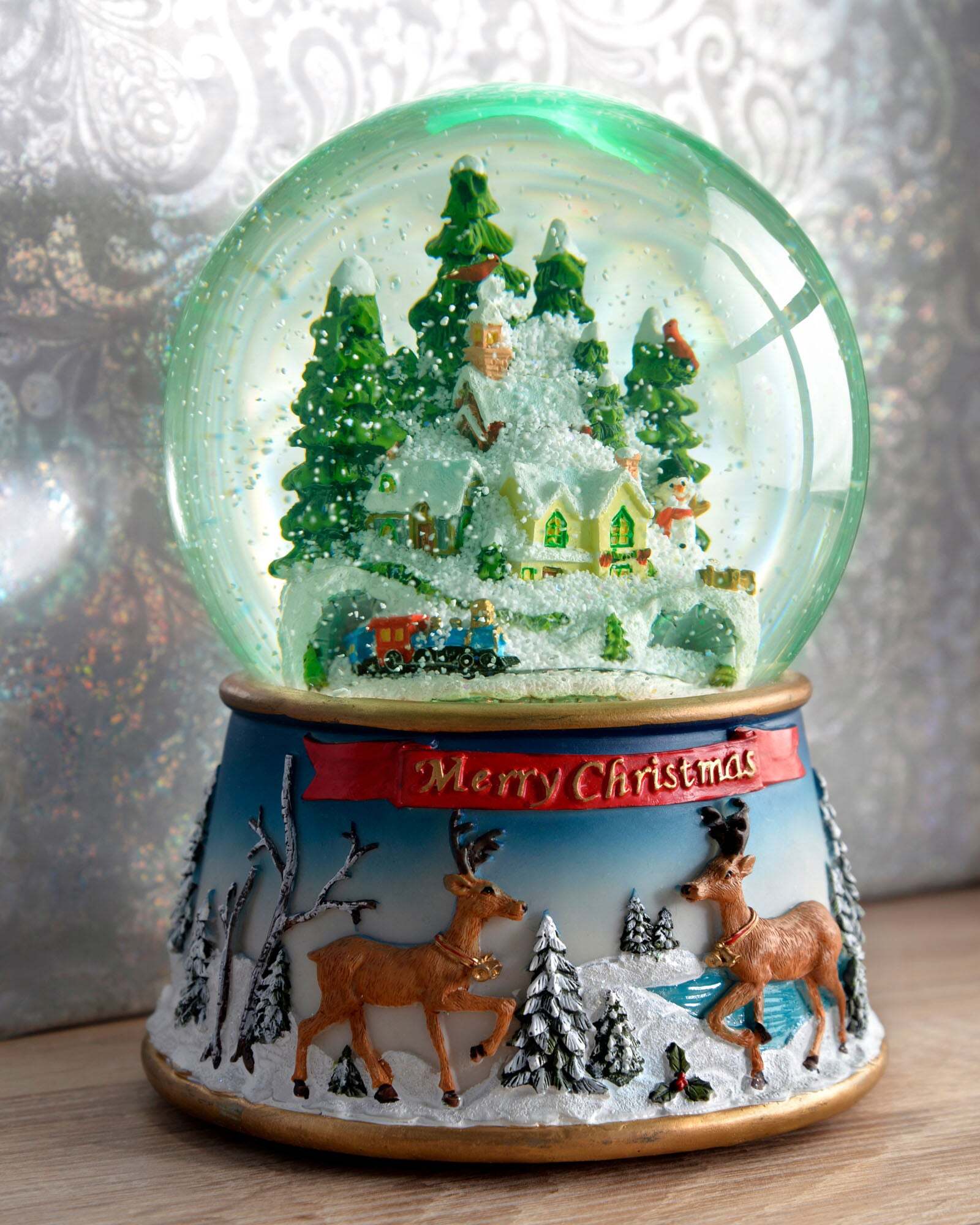 Colour Changing Musical Snow Globe, 19.5 cm - Multi-Colour, Village Sc ...