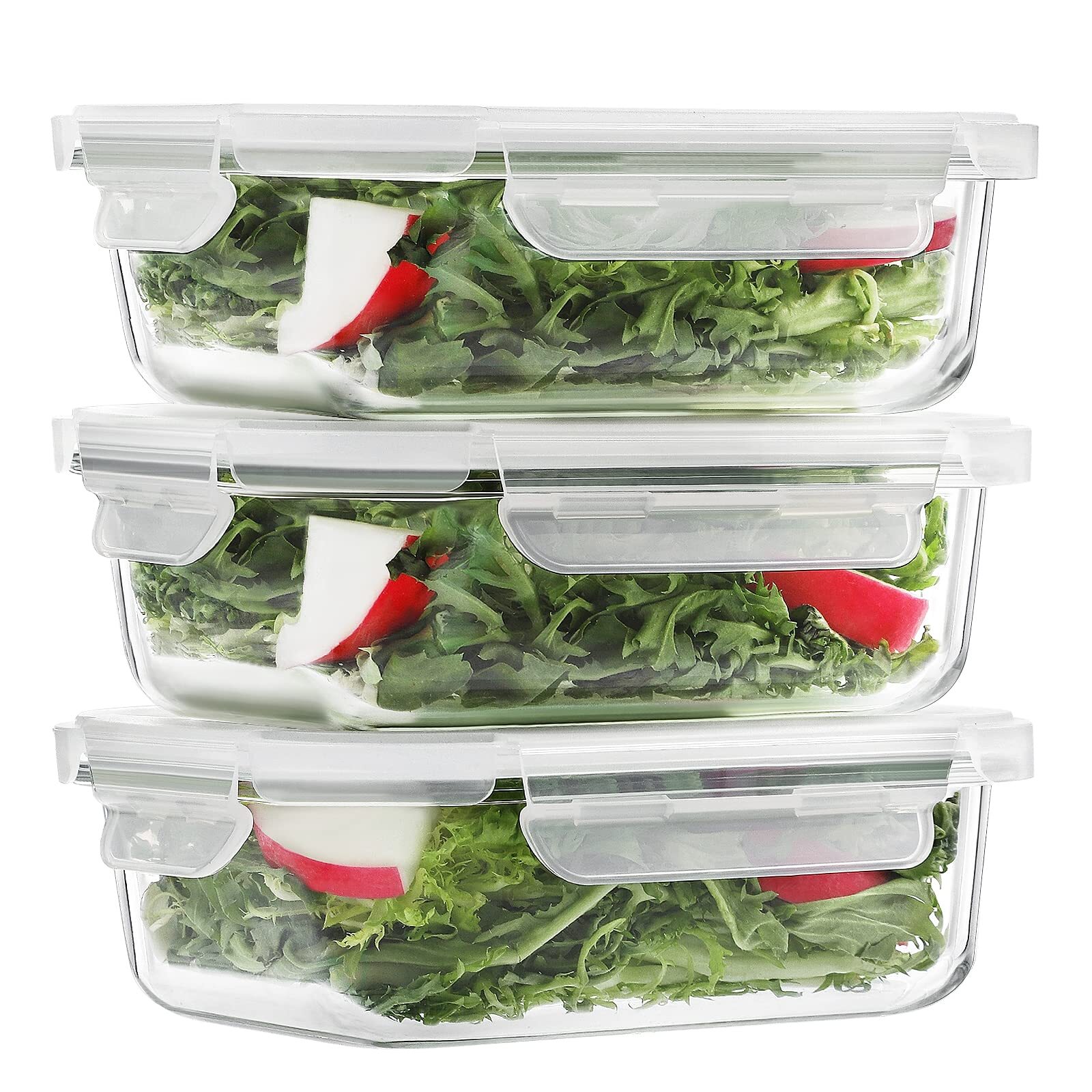 10 Pack Glass Meal Prep Containers, Glass Food Storage Containers with Lids, Airtight Glass Lunch Bento Boxes, BPA-Free & Leak Proof (10 lids & 10 Containers)