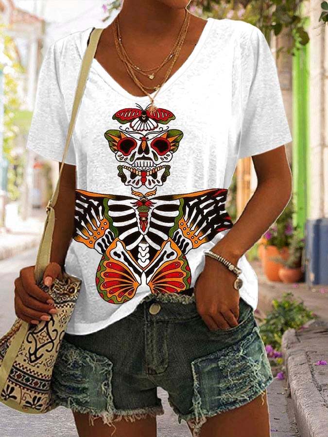 🔥Buy 2 Get 10% Off🔥Women's Vintage butterfly Tattoo Print V-neck Print Short Sleeve T-Shirt