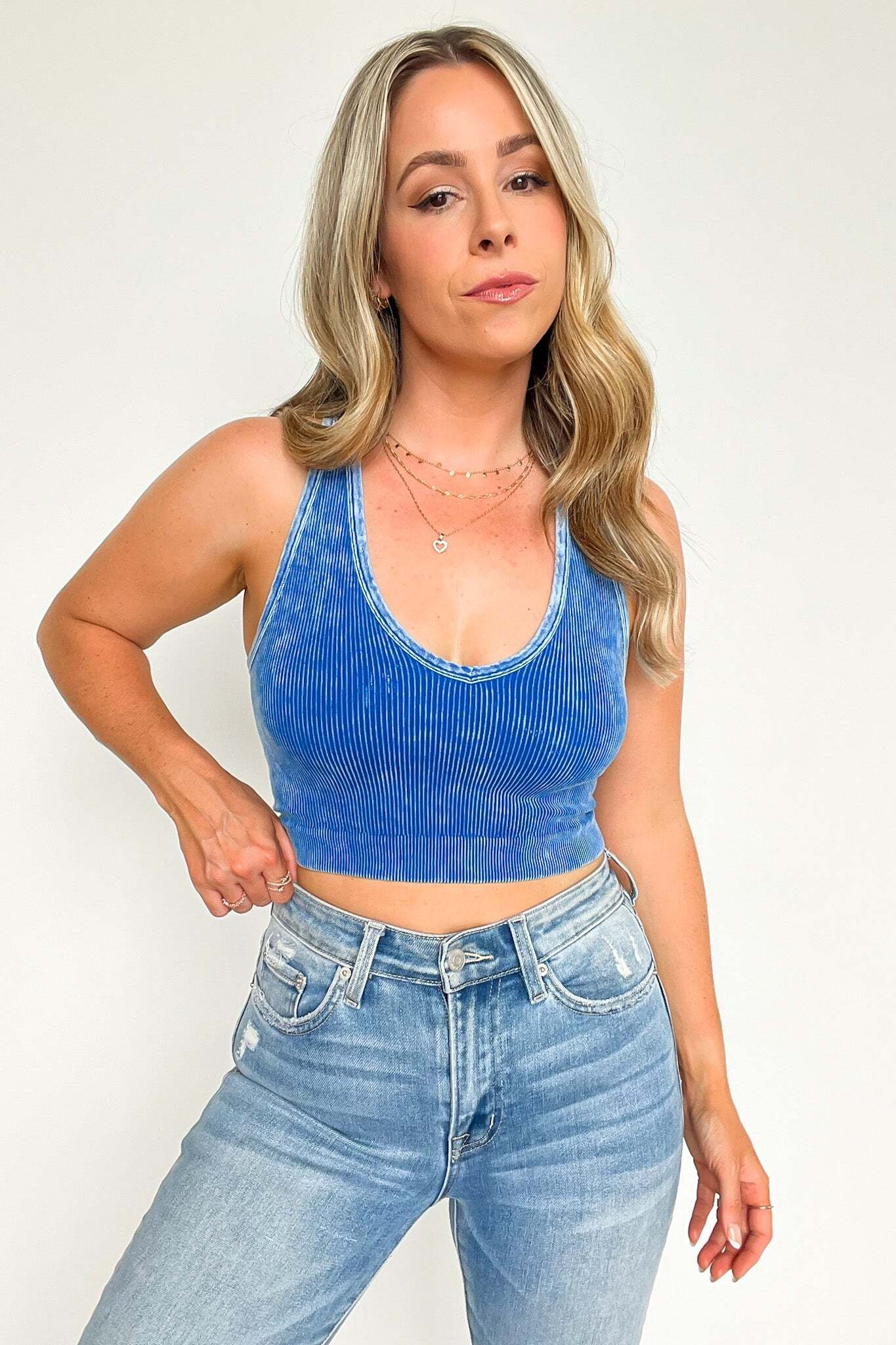 Junella Mineral Wash Ribbed Cropped Racerback Bra Top - BACK IN STOCK