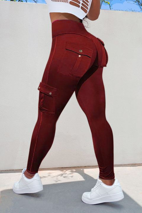 Solid Flap Pocket High Waist Leggings