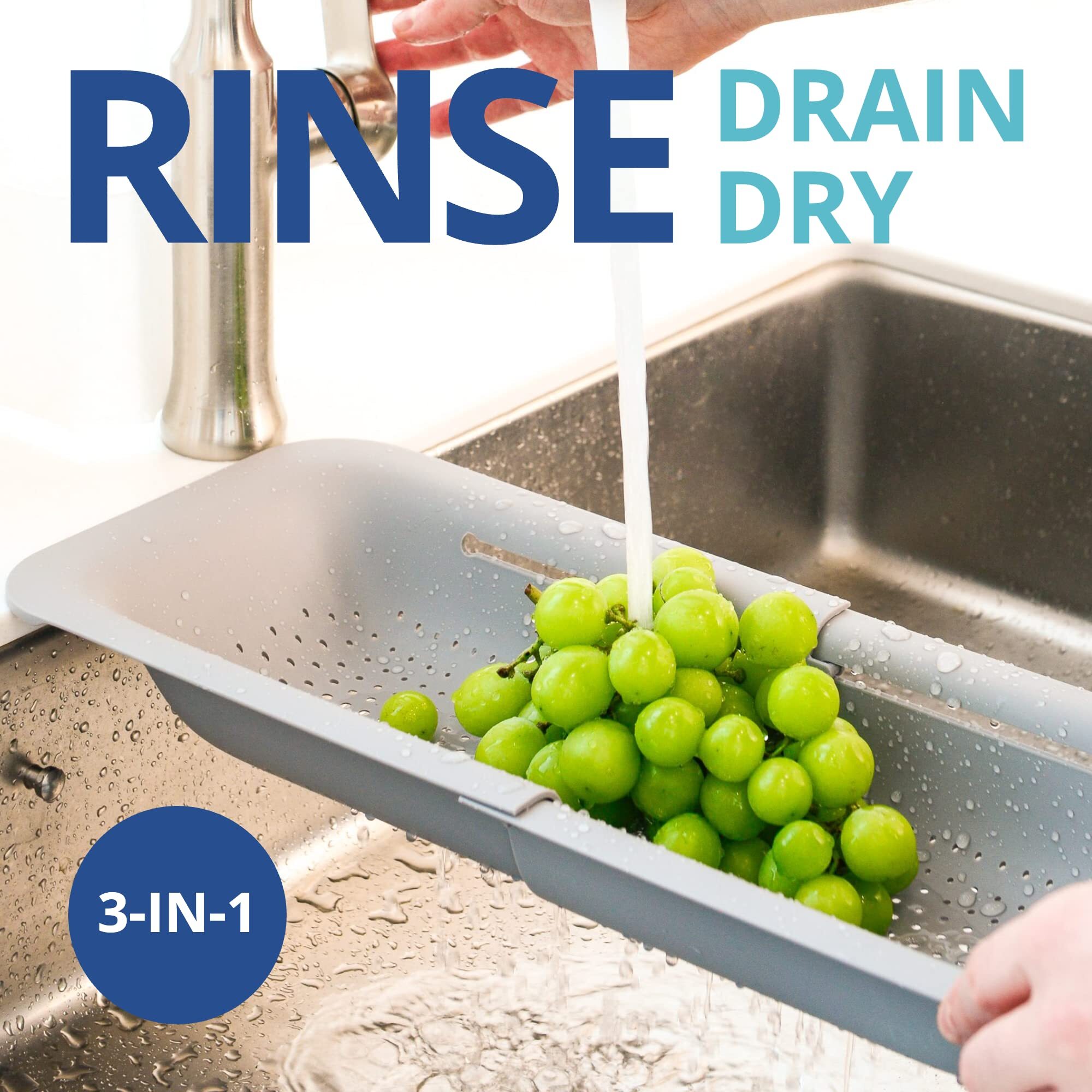 Sink Colander Baskets - (Pack of 2) Wash Vegetables and Fruits, Drain Cooked Pasta and Dry Dishes - Extendable - New Home Kitchen Essentials (2 Black)