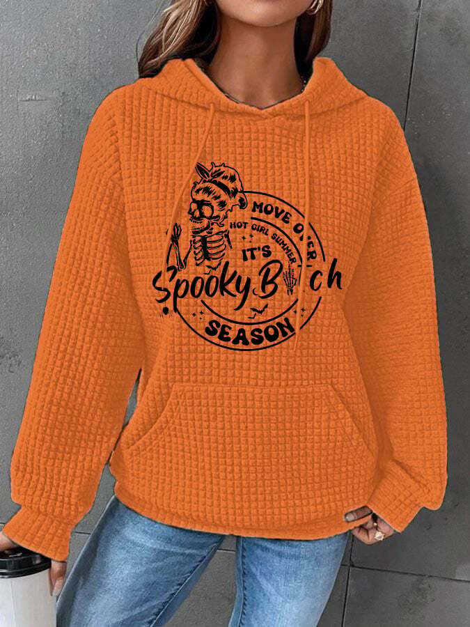Women's Move Over Hot Girl Summer It's Spooky Bitch Season Print Waffle Hooded Sweatshirt