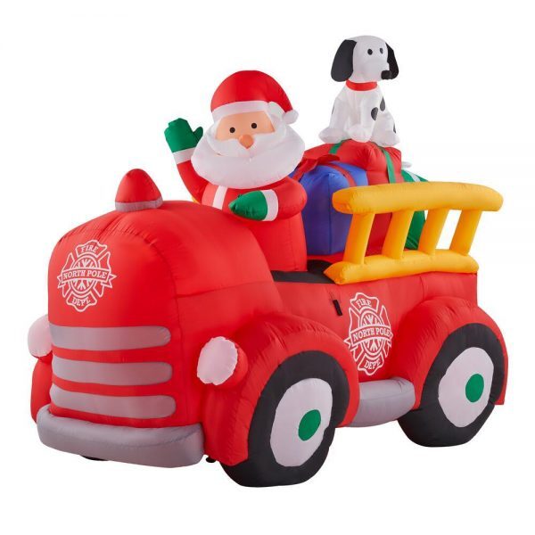 Christmas-5 ft inflatable santa driving vintage fire truck scene
