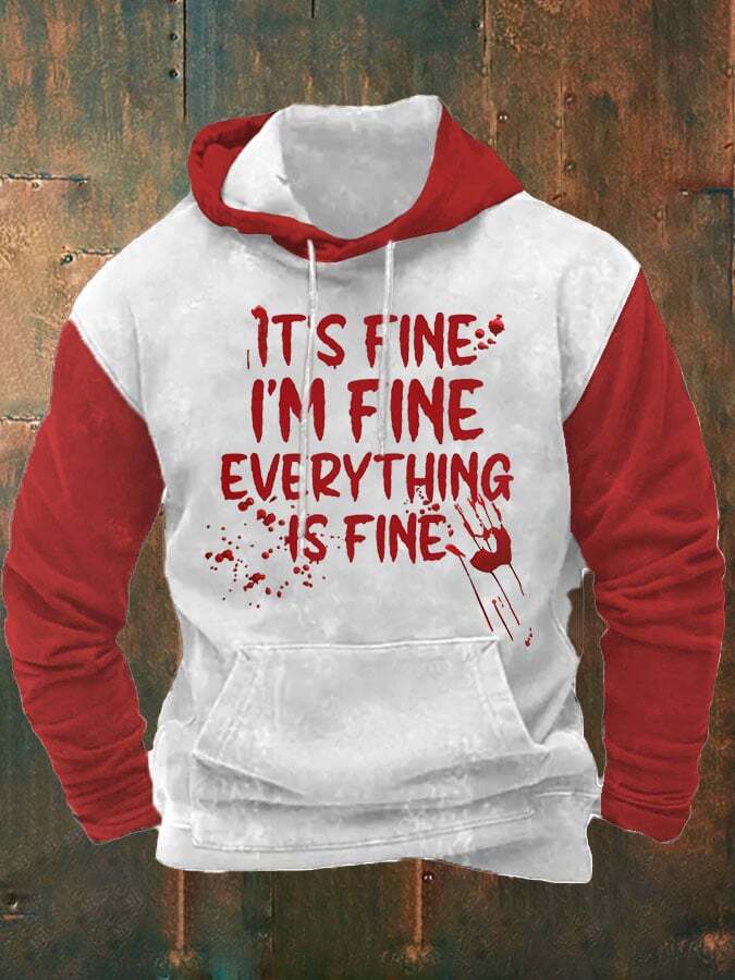 It'S Fine It'S Fine Everyting Is Fine  Halloween Men's Printed Hooded Sweatshirt