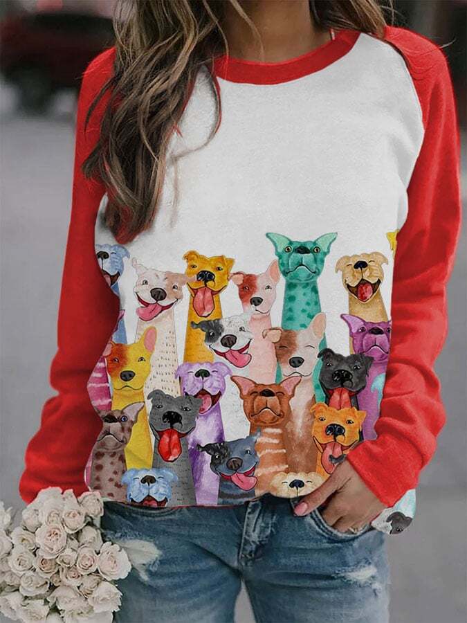 Women's Cute Dogs Print Casual Sweatshirt