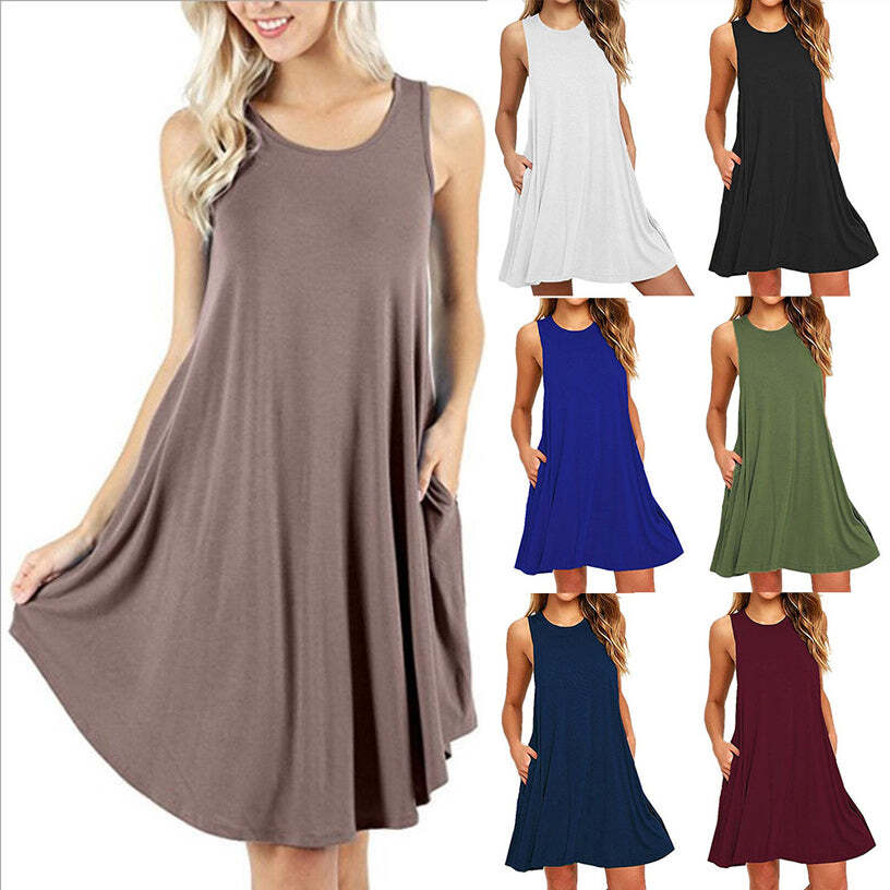 Plain Sleeveless Ruched Pocket Dress