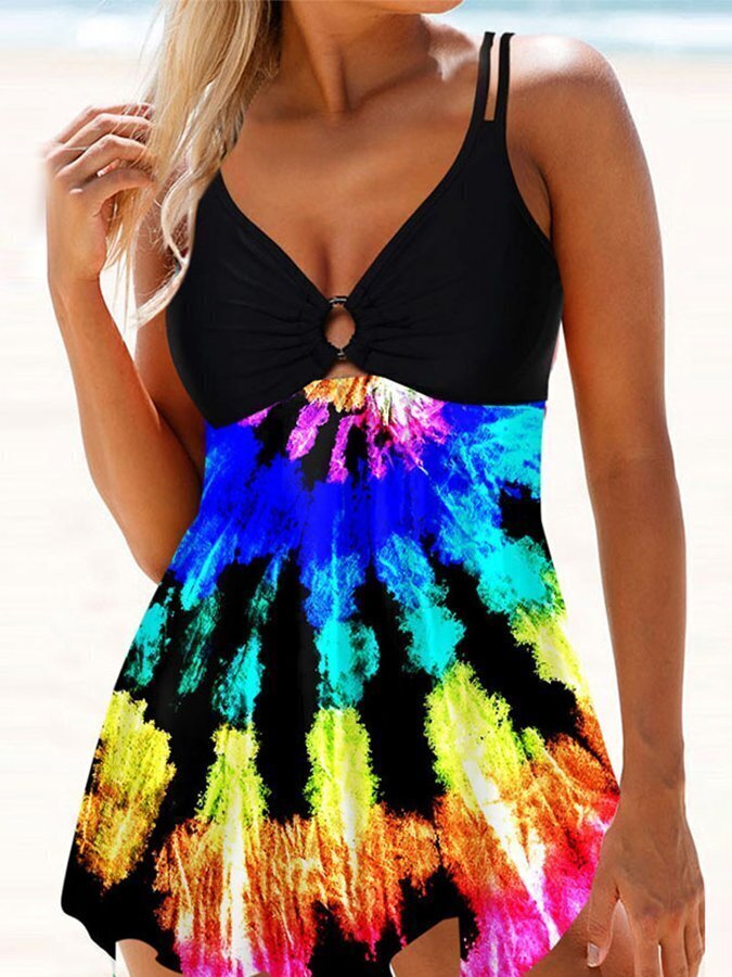 Women's Colorful Tie-Dye Print Sexy Beach Swimsuit - kanpap