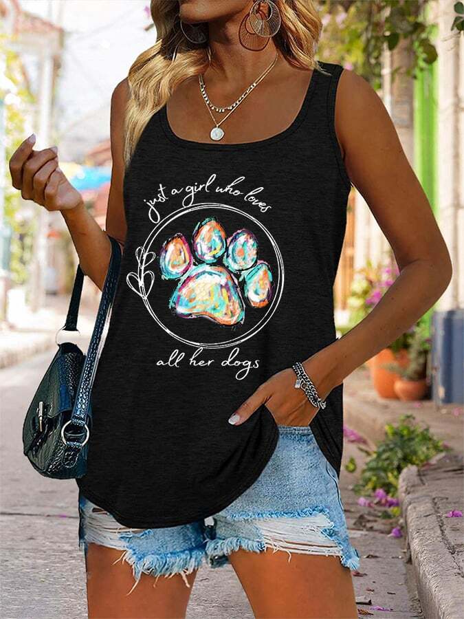Women's Paws Just A Girl Who Loves All Her Dogs Print Tank Top
