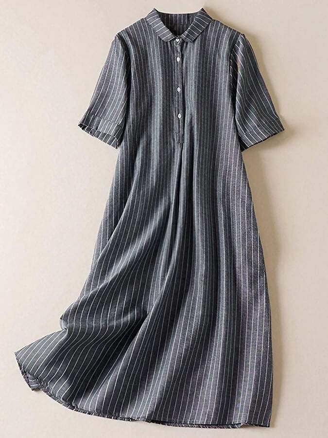 Casual Loose Striped Pocket Shirt Dress