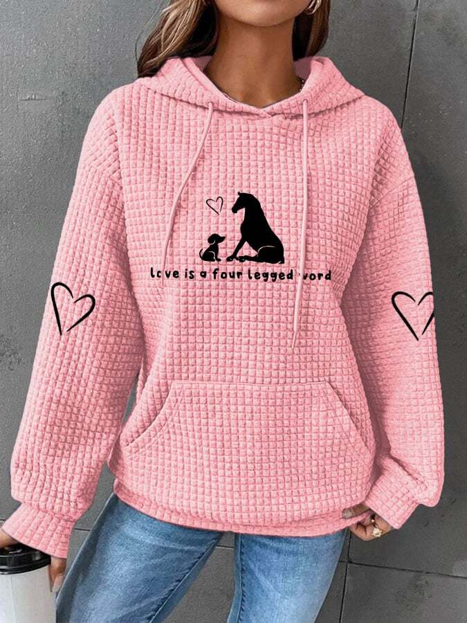 Women's Love Is A Four Legged Word Dog And Horse Print Waffle Hoodie