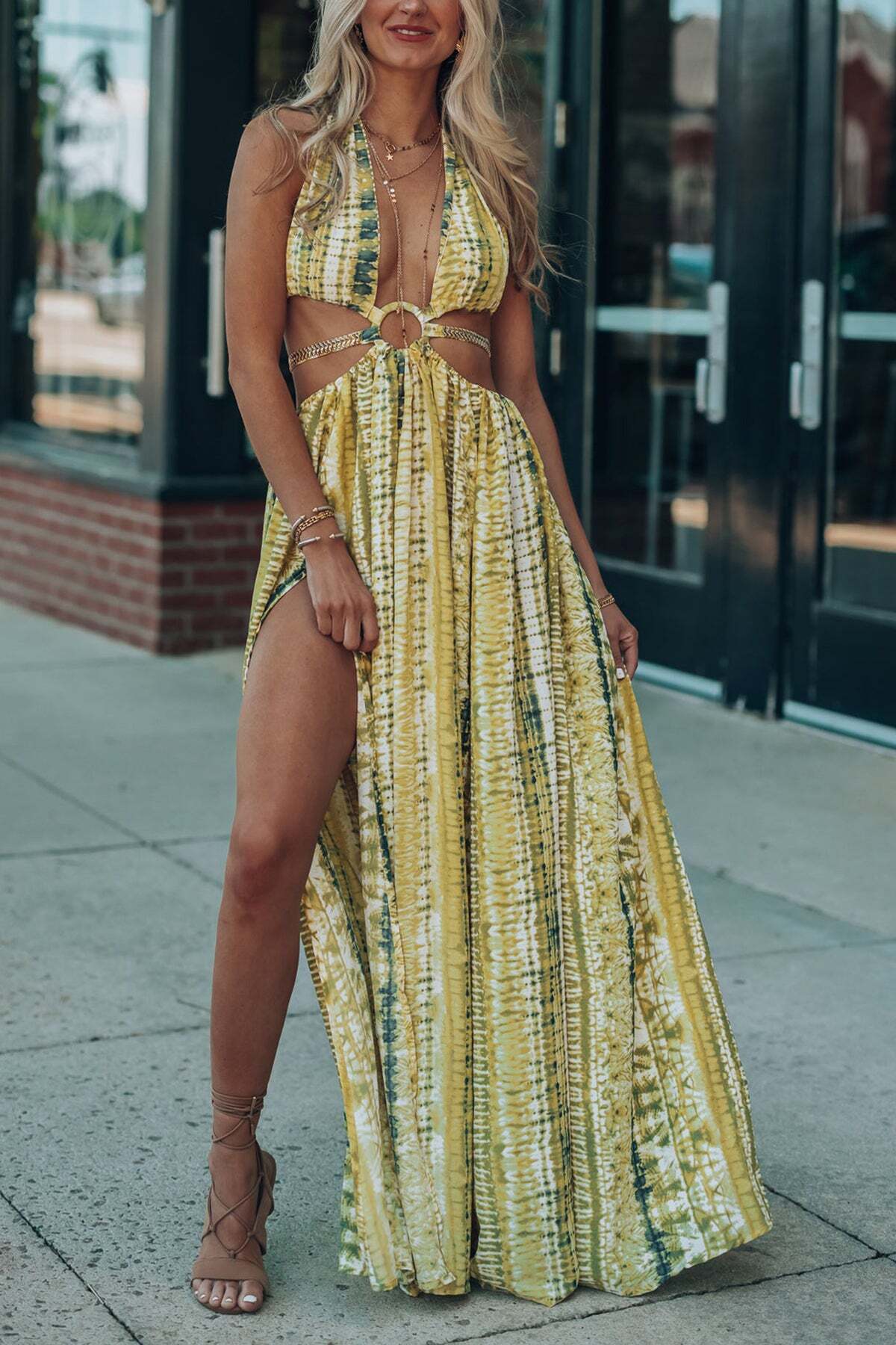 Fashion holiday style strappy backless long dress