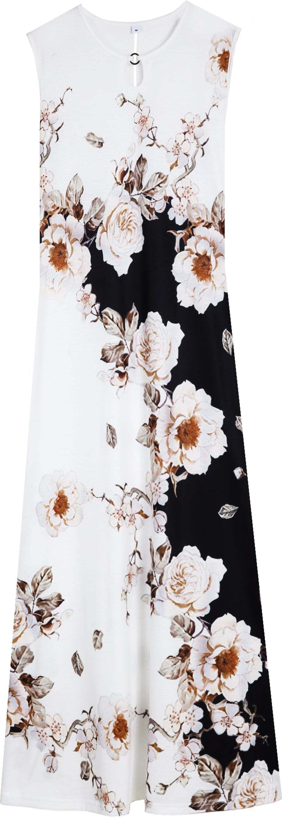 Black and White Color Block Floral Print Maxi Dress