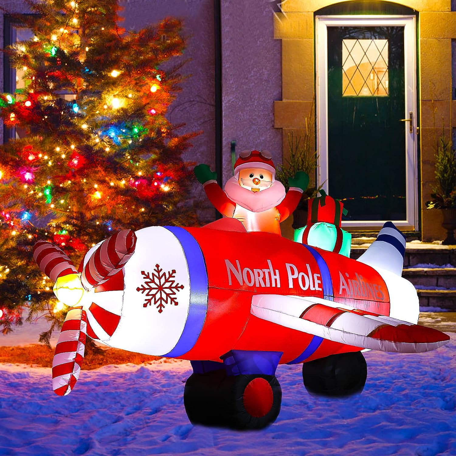 Christmas-inflatable christmas santa airplane