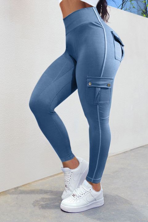 Solid Flap Pocket High Waist Leggings