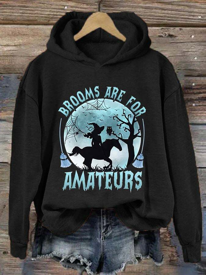 Women's Halloween Horse Brooms Are For Amateurs Print Hoodie