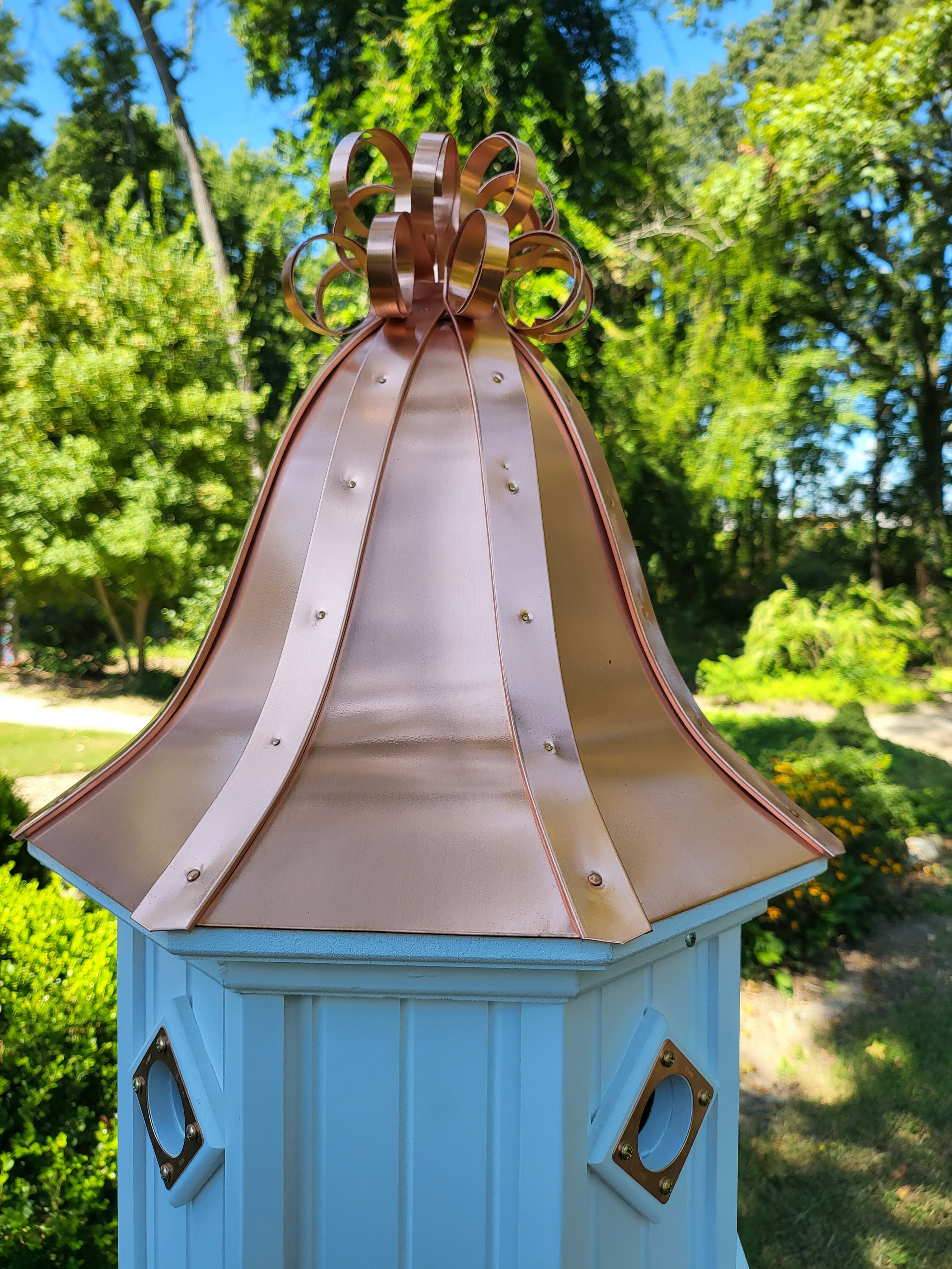 Bell Copper Roof Bird House With Curly Copper Design - GARDEN ART