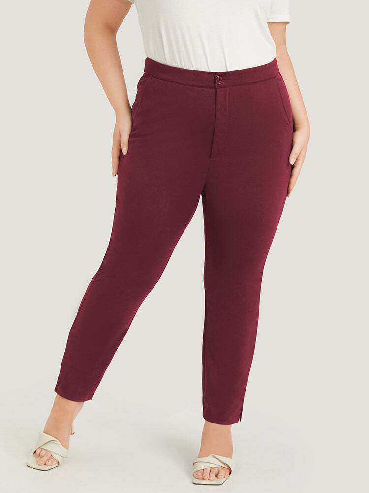 Anti-Wrinkle Plain Pocket Split Hem Pants