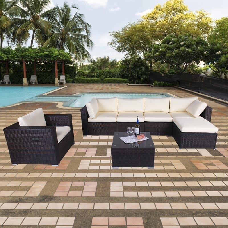 Jahala Wicker/Rattan 6 Person Seating Group with Cushions Discount