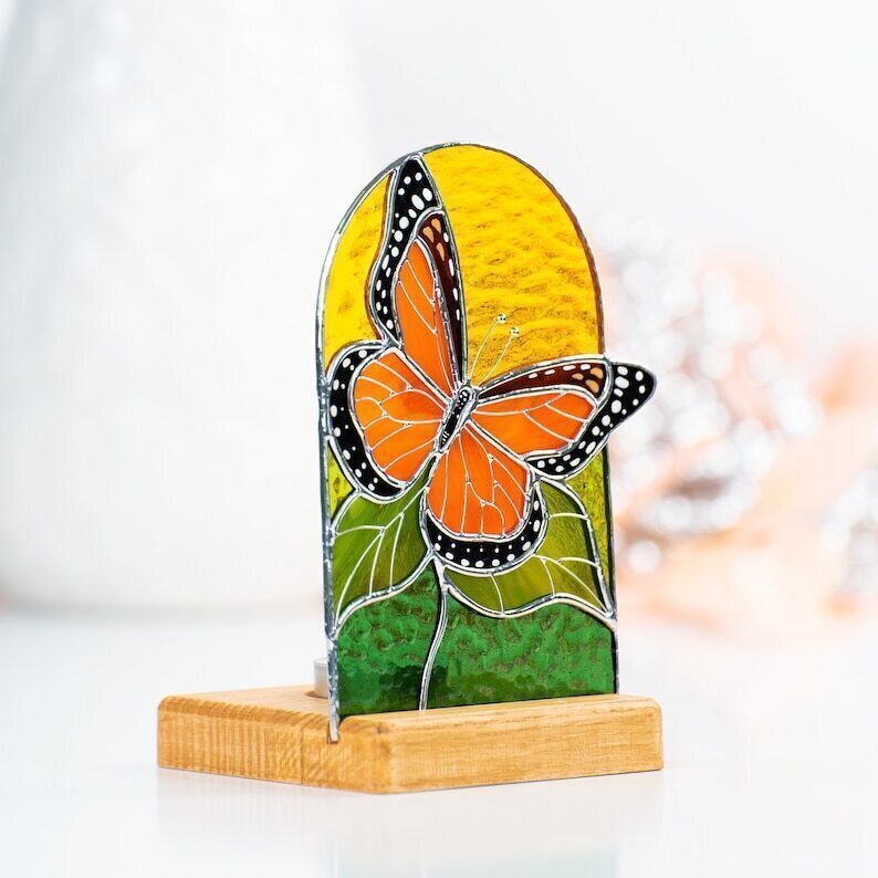 Monarch butterfly stained glass panel stained glass candle holder