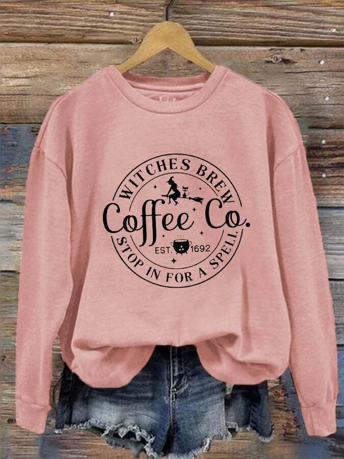 Women's Halloween Funny Coffee Co Witches Brew Prnted Sweatshirt