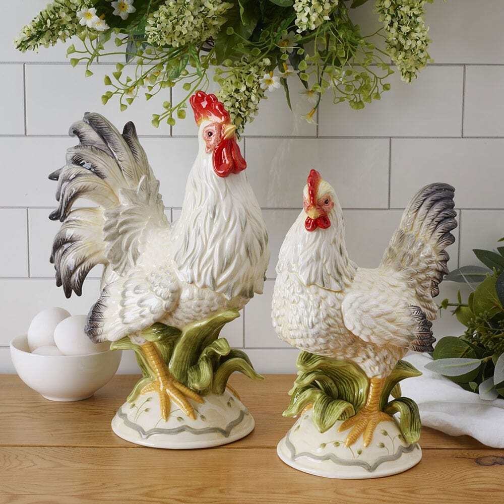 Lantana Rooster and Hen Figurines, Set of 2