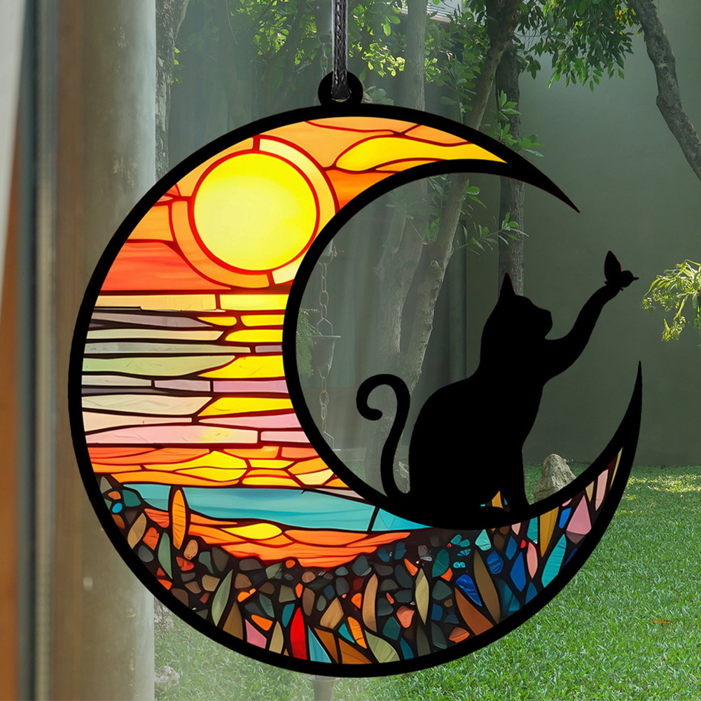 Cat Suncatcher Acrylic Waterproof Window Panel Hanging Sun Catcher 12x12cm (#1)