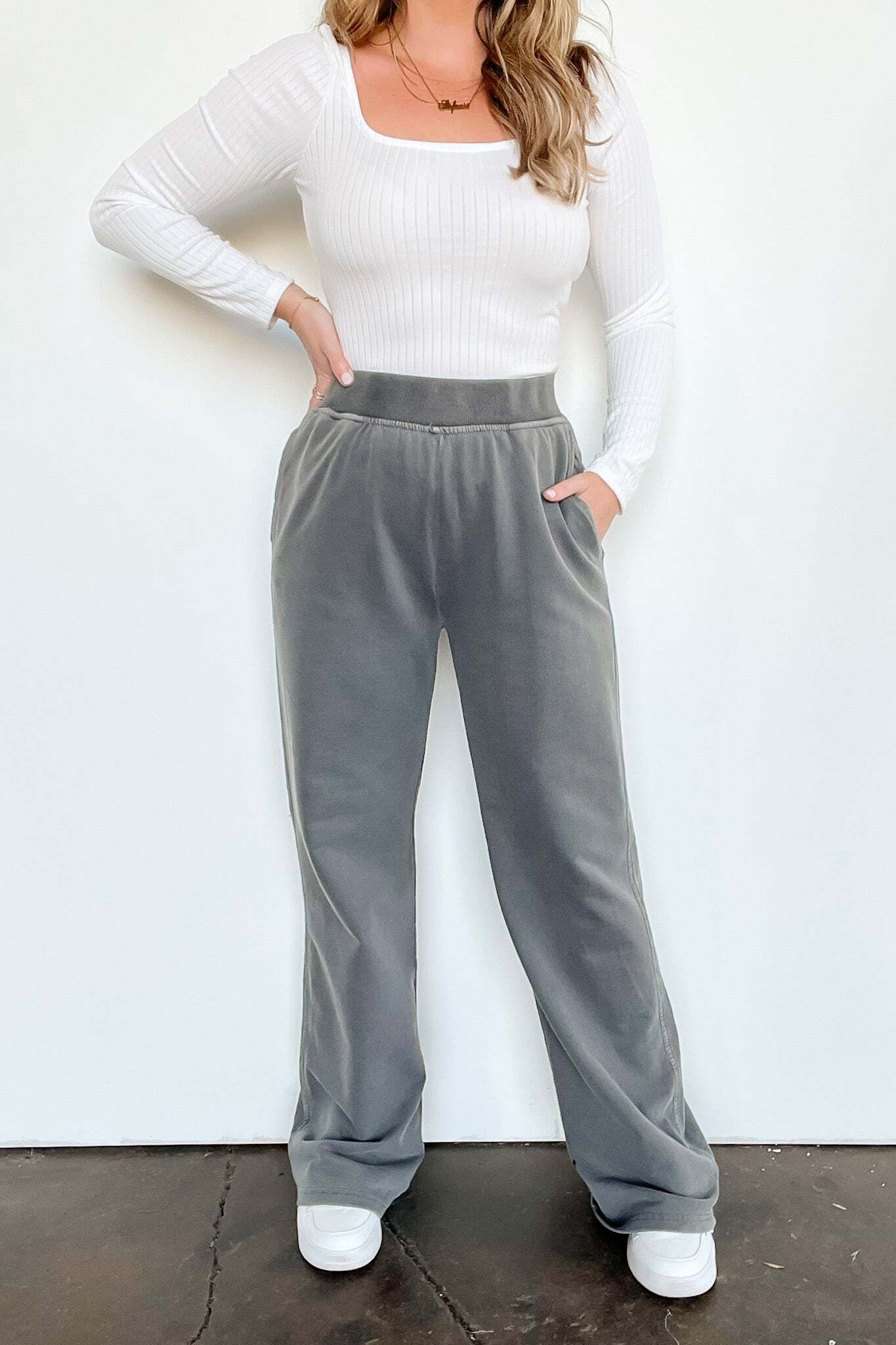 Take a Breather Mineral Wash Wide Leg Lounge Pants | CURVE - BACK IN STOCK