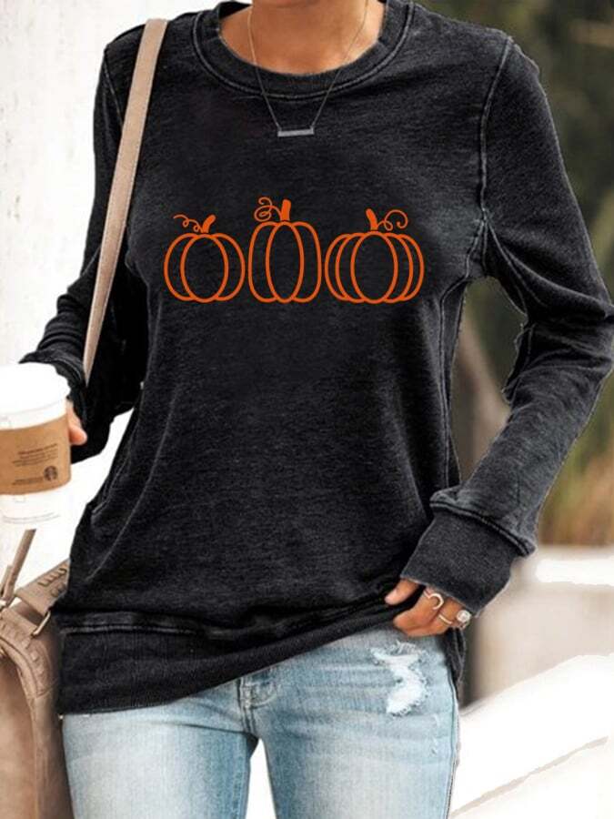 Women's Halloween Thanksgiving Pumpkin Print Sweatshirt