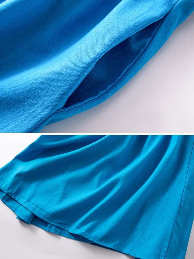 Artistic Retro Pocket Solid Color Long Dress