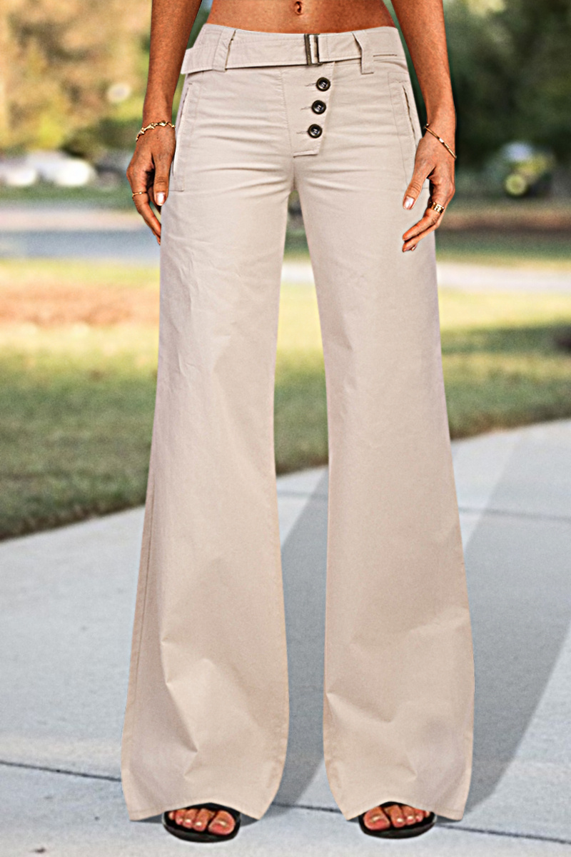 Button Fly Buckle Taped Wide Leg Pants