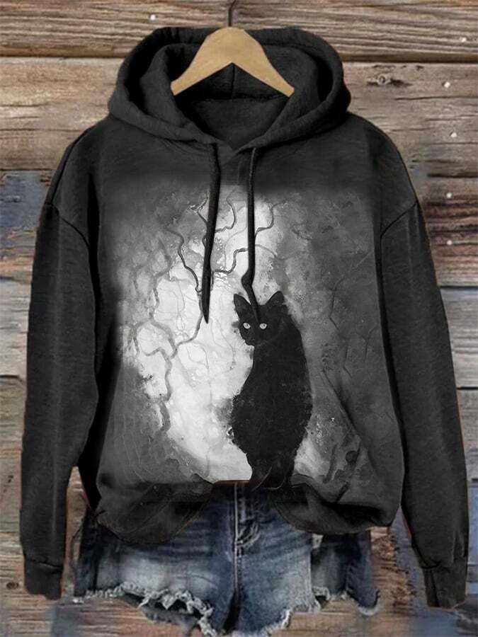 Halloween Vintage Cat Drawstring Sweatshirt