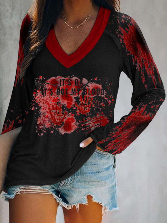 It's Ok It'S Not My Blood Halloween Women's Printed T-Shirt