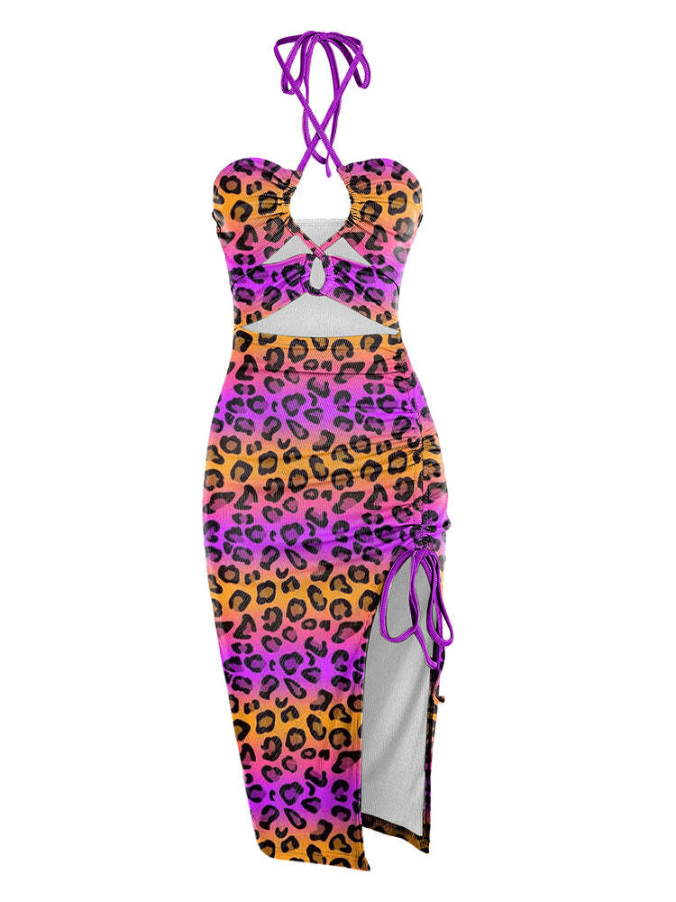 Leopard Contrast Print Sexy Dress