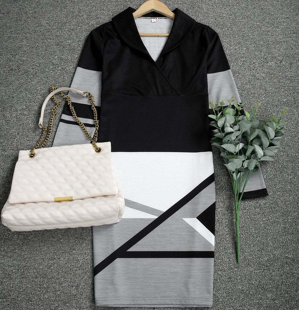 Comfy Grey Print V-Neck Mini Dress