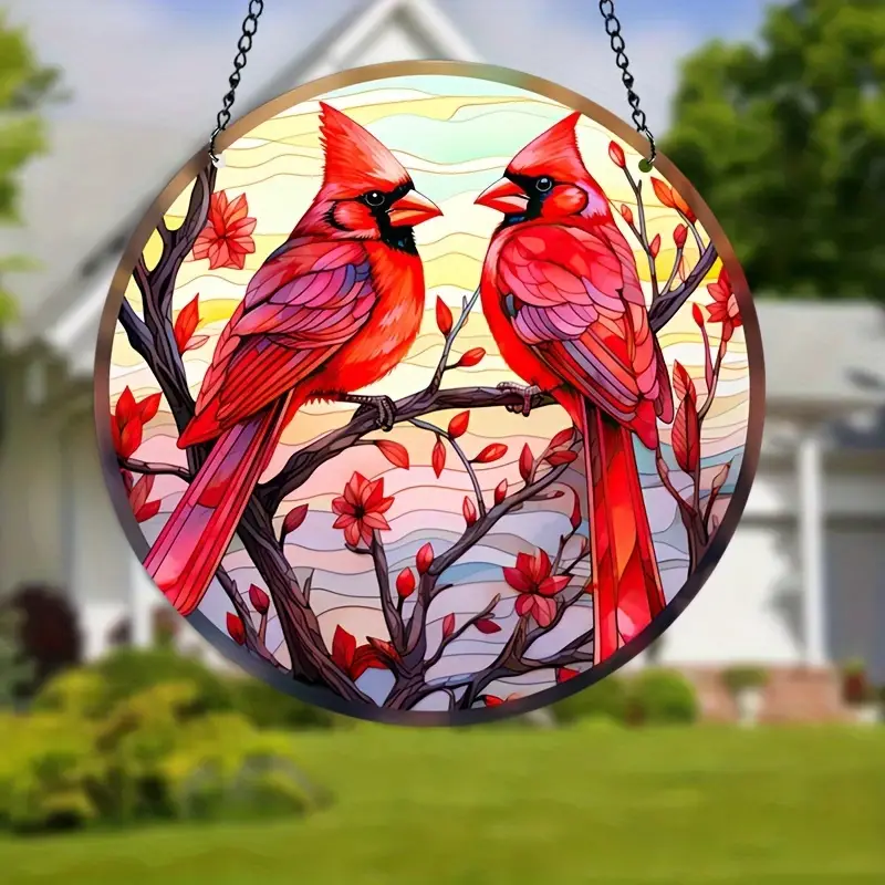 Red Bird Suncatcher - Stained Glass Window Hanging For Office, Room And Kitchen Decor, Garden Decorations, Symbol Of Lucky(#1)
