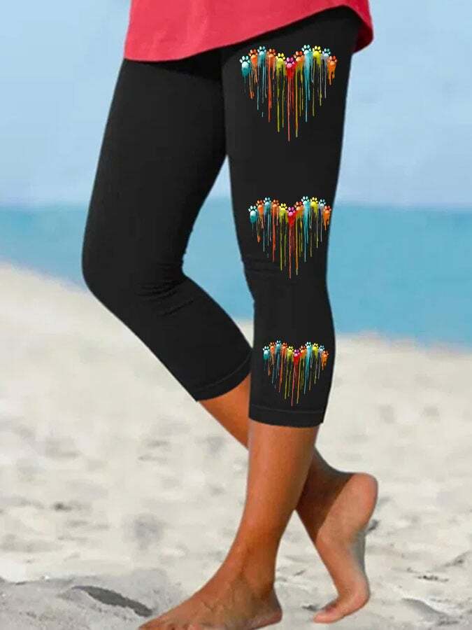 Women's Colorful Heart Dog Paw Print Leggings