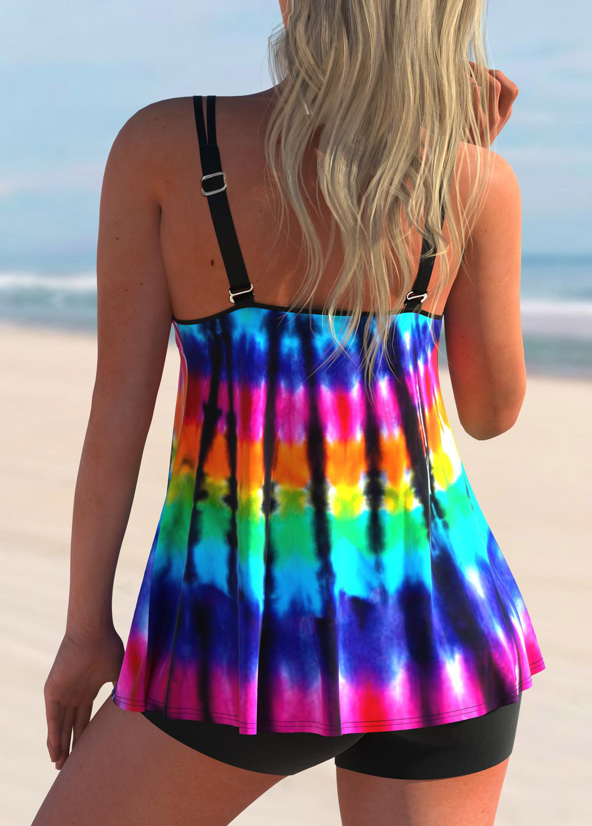 Tropical Plants Print Hot Pink Tankini Top